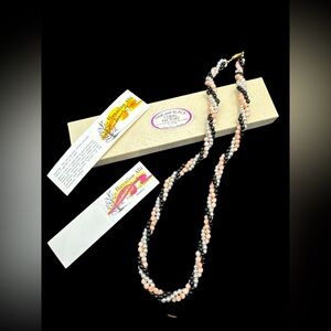 Vintage NOS Hawaii Gold Plated Angel Skin Coral Black Coral Necklace 25”